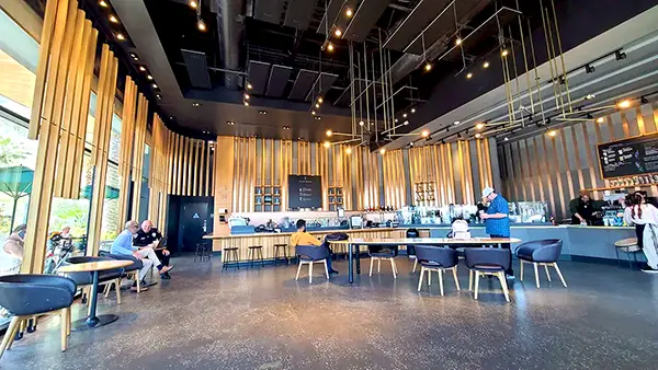 Spacious interior at downtown Palm Springs Starbucks